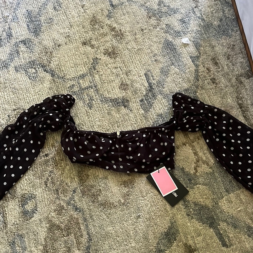 Black polka printed mesh sweetheart Bardock crop top